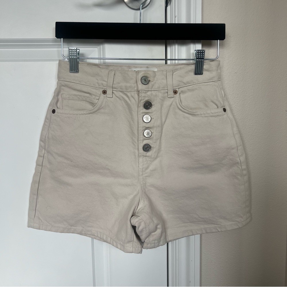 Reformation Beige Denim Button-up Shorts
